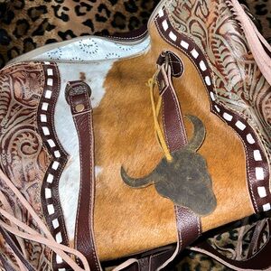 Western Brown and White Leather Women's Bag